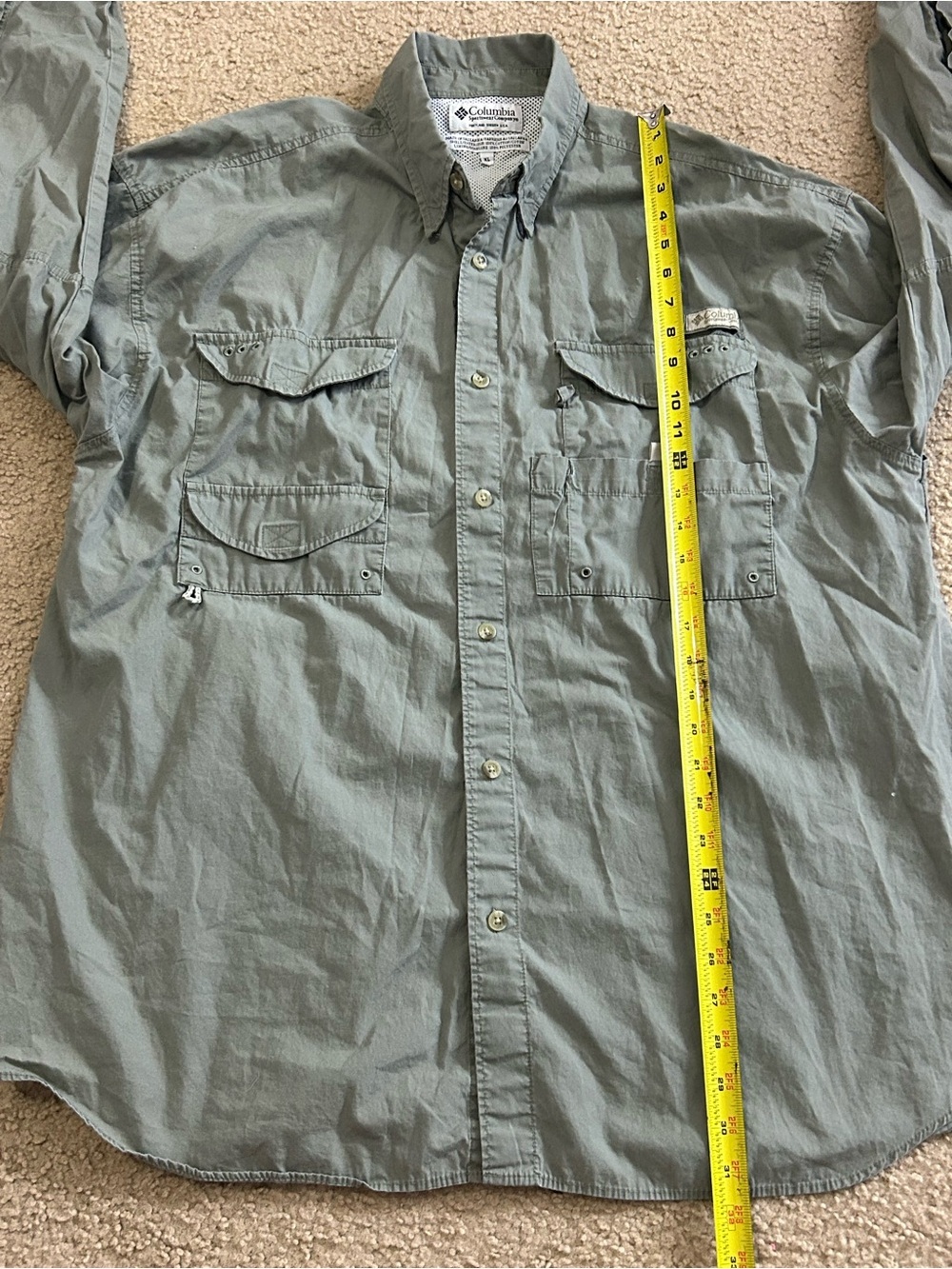 Columbia PFG Shirt Mens XL Button Up Long Sleeve Vented Gray Fishing Pockets VTG - Picture 8 of 9